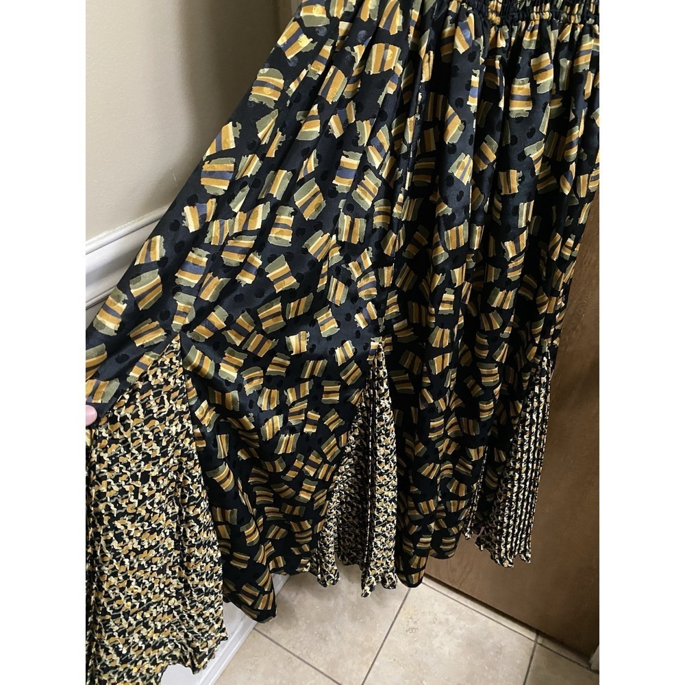 Vintage Susan Freis Geometric Maxi Dress Ruffle Neck Empire Waist 3/4 Sleeves M - Picture 5 of 14